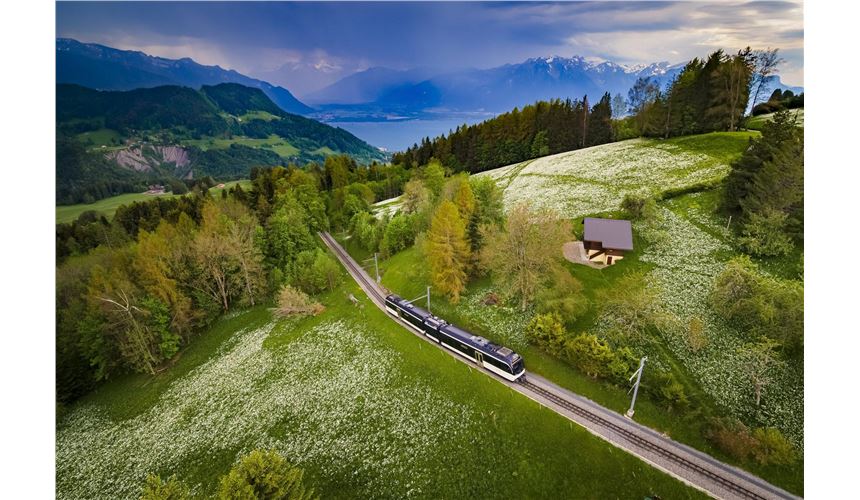 Trains in the Swiss Riviera Region : Vevey - Blonay - Les Pléiades ( or vice versa)